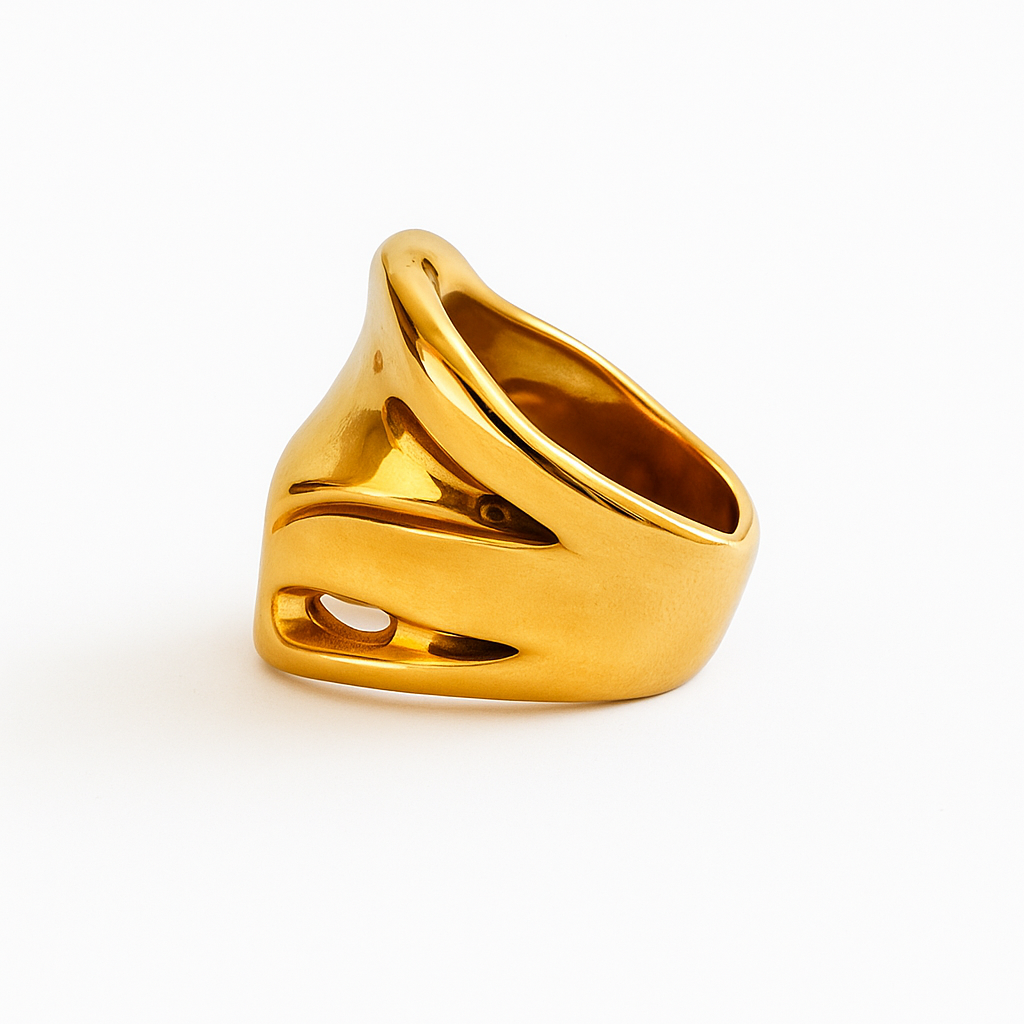 Olas de Oro – Conjunto de Pulsera y Anillo Bañado en Oro 18K