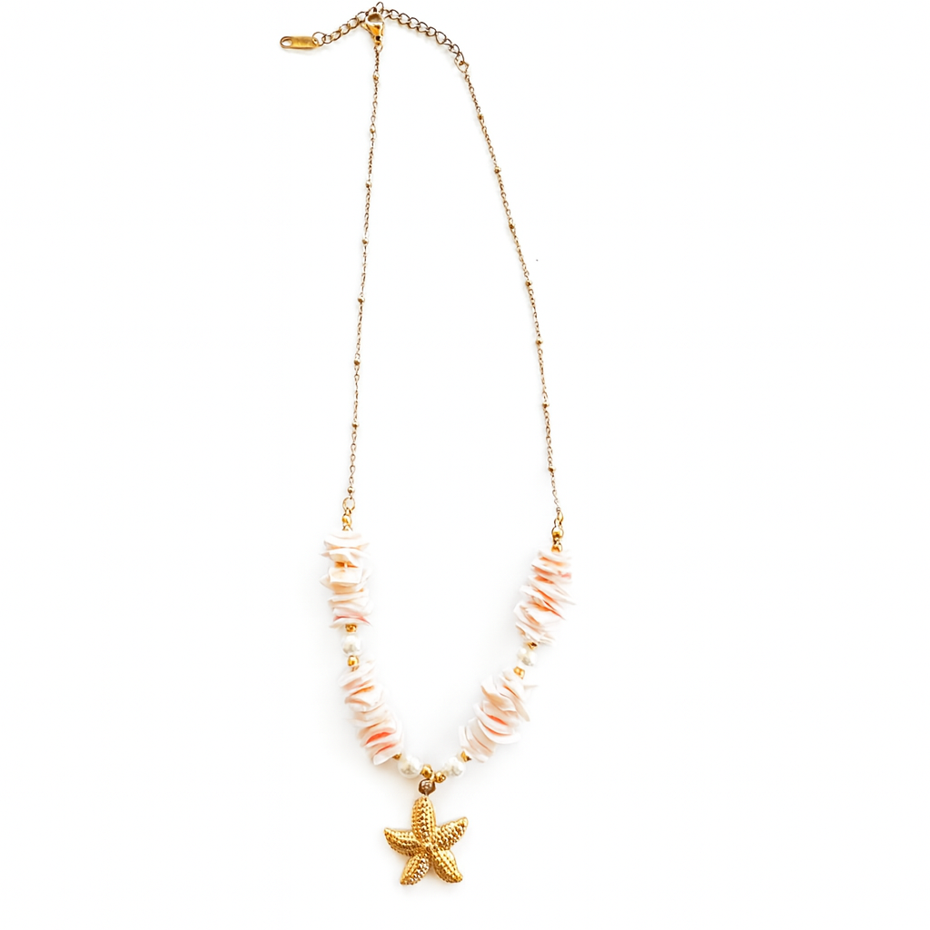 Estrella de Coral bañada en Oro 18K – Collar con Dijes de Estrella Marina y Detalles Coralinos