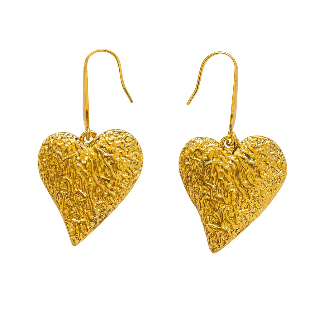 Corazón del Océano – Pendientes de Corazón Texturizado en Baño de Oro 18K