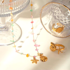 Cordón de Sirena 18k – Collar de Piedras Multicolor y Dijes Marinos en Acero Inoxidable