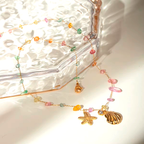 Cordón de Sirena 18k – Collar de Piedras Multicolor y Dijes Marinos en Acero Inoxidable