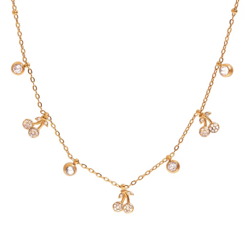 Mini Cherries 18K – Collar con Dijes de Cereza Baño de Oro
