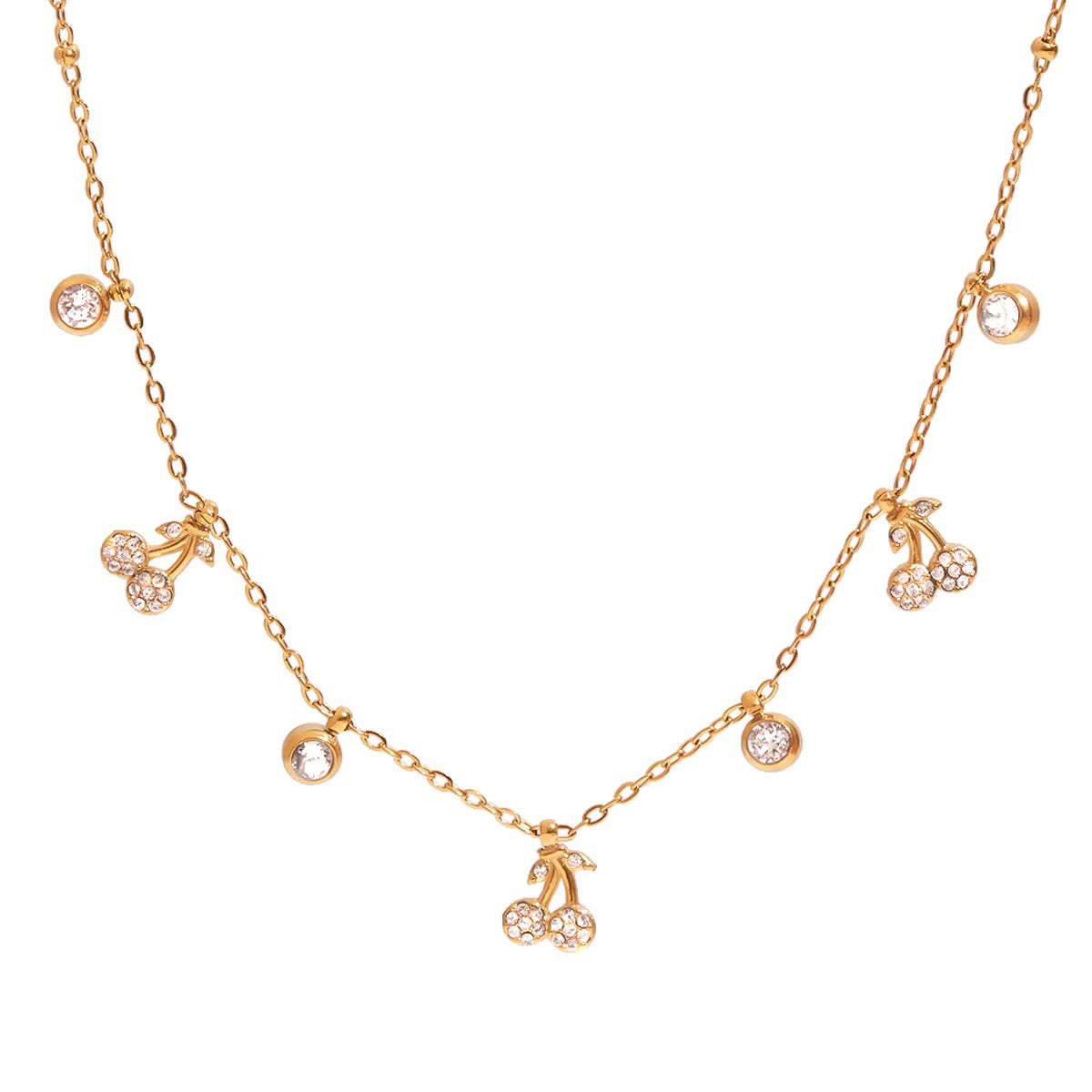 Mini Cherries 18K – Collar con Dijes de Cereza Baño de Oro