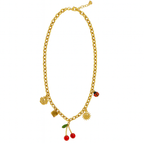 Cherry Kiss – Collar Dorado con Dijes Frutales y Naturaleza