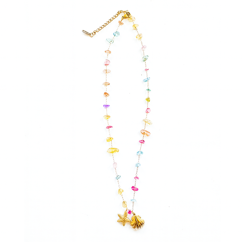 Cordón de Sirena 18k – Collar de Piedras Multicolor y Dijes Marinos en Acero Inoxidable