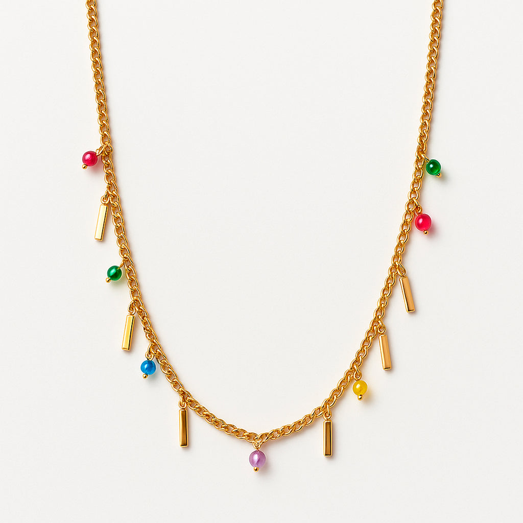 Gold Prisma – Collar Dorado con Cristales Facetados Multicolor