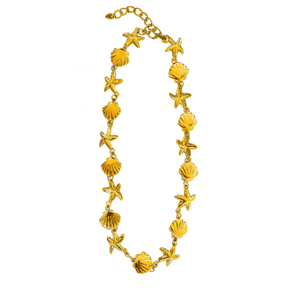 Gold Shell – Collar Dorado con Estrellas y Conchas Marinas