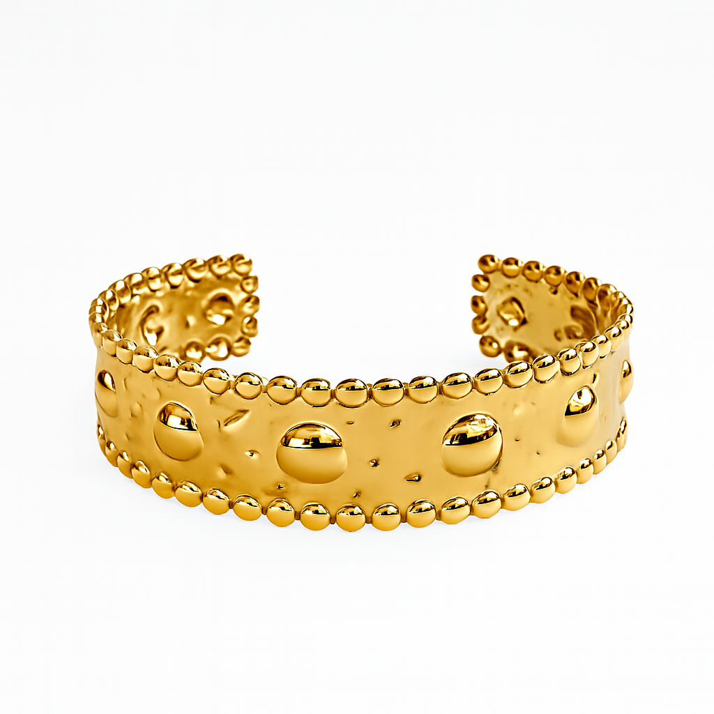 Soleya 18K – Pulsera Dorada con Relieve de Esferas